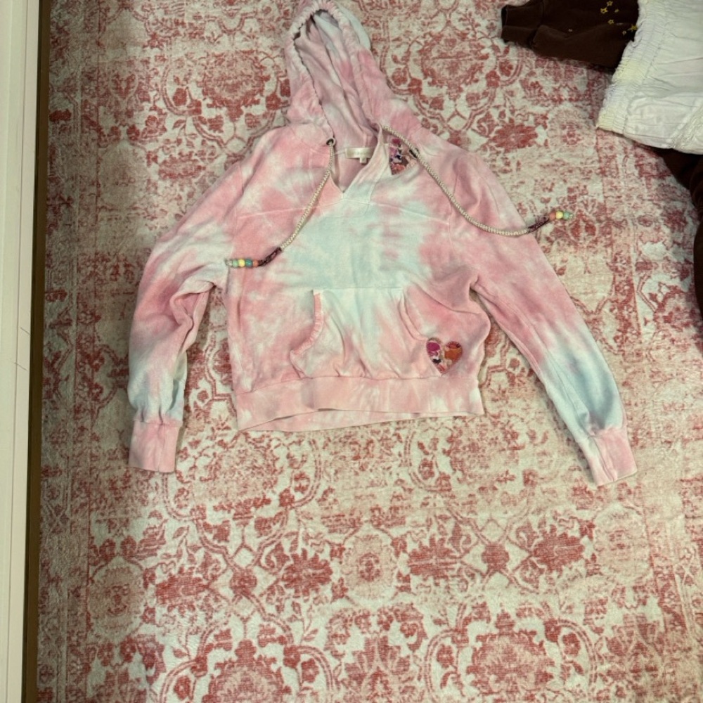 LoveShack Fancy Pink and Blue Tie-Dye Hoodie